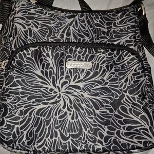 Baggallini Black and Gray Floral Crossbody Bag